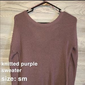 purple and white knitted sweater